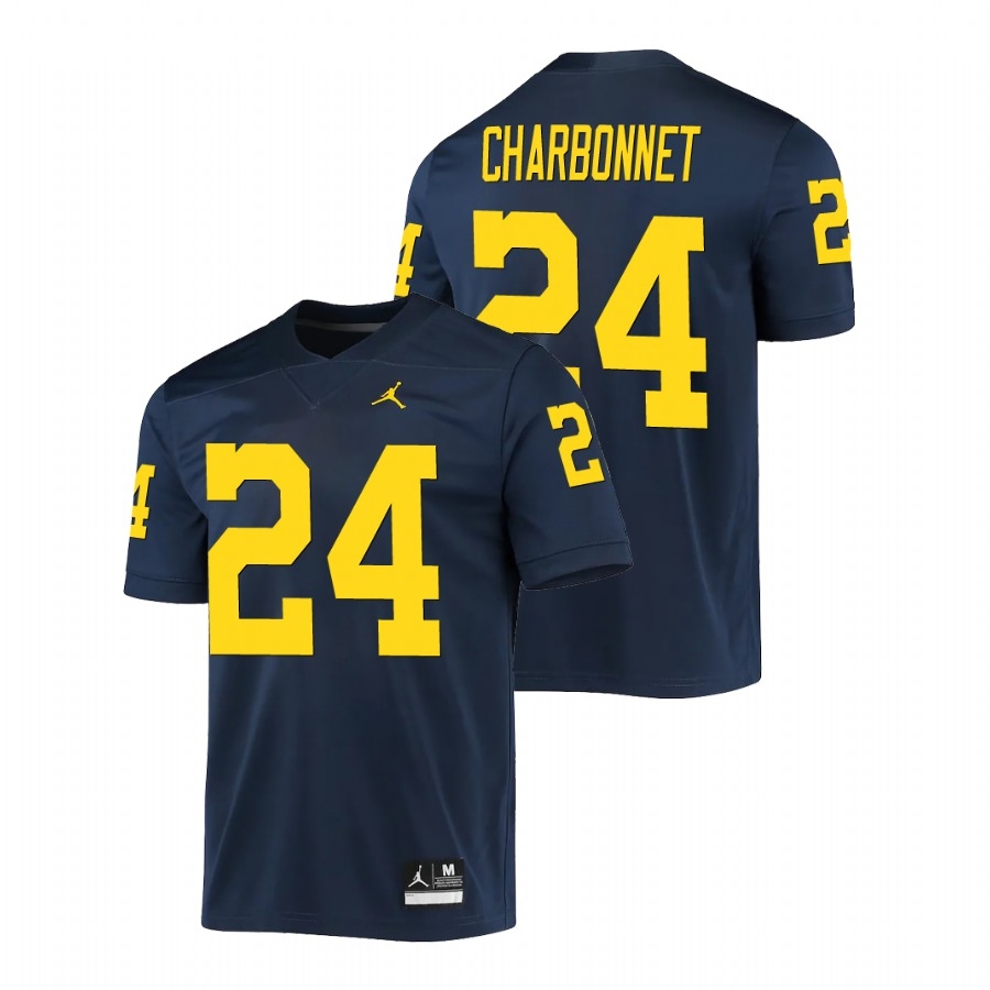 Michigan Wolverines Men's NCAA Zach Charbonnet #24 Navy Game College Football Jersey XEF6149NY